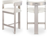 Romeo Counter Stool Set of 2 – Chic Vegan Leather Seating with Brushed Chrome Frame for Dining Elegance