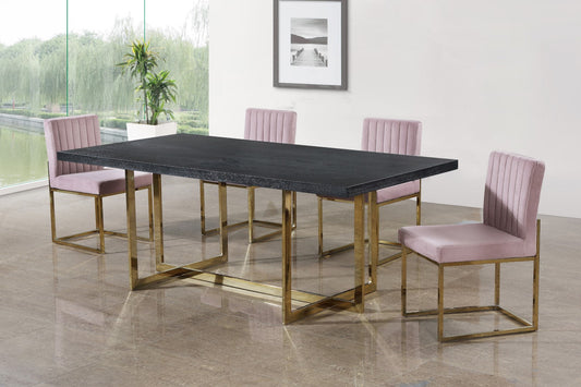Elle Gold Contemporary Dining Table with Black Charcoal MDF Top - Stylish, Spacious, Chic Design