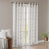 Fretwork Print Grommet Top Window Curtain Panel, Ivory/Grey