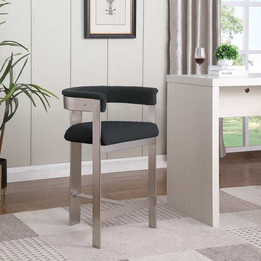 Romeo Counter Stool Set of 2 - Chic Contemporary Design with Brushed Chrome Frame for Dining Elegance