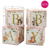 Pink Woodland Baby Block Boxes Set of 4
