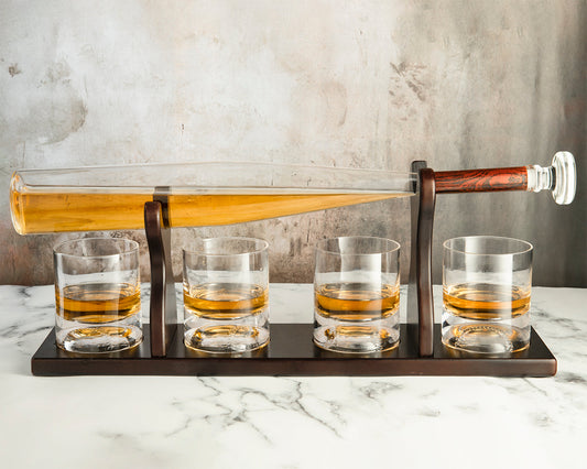 Baseball Bat Whiskey & Wine Decanter 4 Baseball Glasses (Standard Base)