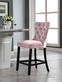 Nikki Luxurious Black Velvet Counter Stool Set of 2 - Tufted Design with Chrome Nailheads & Sturdy Legs