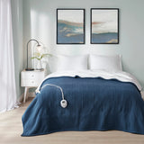 Heated Fleece & Sherpa Electric Bedding Blanket, Blue