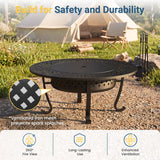 43'' Fire Pit with 2 Grills, Outdoor Wood Burning Fireplace