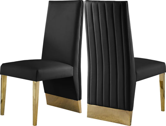 Porsha Contemporary Dining Chair Set of 2 - Luxurious Design with Gold Legs and Tufted Elegance