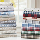 Winter Flannel Cotton Sheet Set, Black Pine Trees White