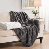 Faux Fur Velvet Throw, Fleece Blanket, Soft and Fluffy, Gray