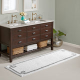 High Pile Bordered Bathroom Rug, White