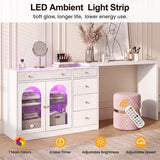 Rotatable L-Shaped Vanity Desk with Led Light, Double Arched