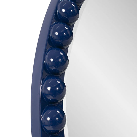 Varsha Round Oversized Beaded Mirror in Glossy Navy