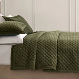 Soft Velvet Cross Stitch Coverlet Set with Shams, Green