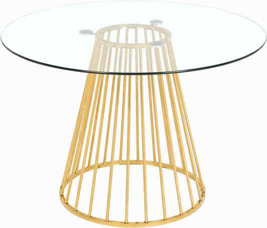Gio Round Tempered Glass Dining Table with Polished Gold Base - Chic Contemporary Design, 48"