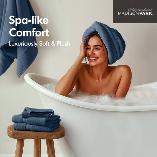 Antibacterial Spa-Like 8-Piece Bathroom Towel Set, Navy