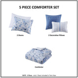 Dreamy Vintage Floral Striped Comforter Set, Blue