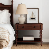26"H Large Turned Wood Spindle Nightstand, Morocco Brown