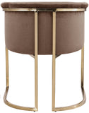 Tierra Brown Velvet Dining Chair – Elegant Barrel-Style Design with Brass Accents for Modern Spaces
