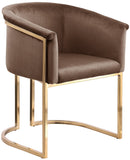 Tierra Brown Velvet Dining Chair – Elegant Barrel-Style Design with Brass Accents for Modern Spaces