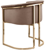 Tierra Brown Velvet Dining Chair – Elegant Barrel-Style Design with Brass Accents for Modern Spaces