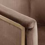 Tierra Brown Velvet Dining Chair – Elegant Barrel-Style Design with Brass Accents for Modern Spaces