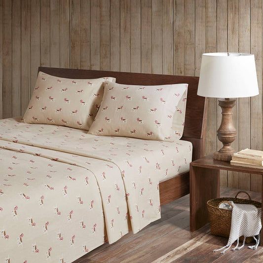 Wholesale Cotton Flannel Winter Sheet Set, Tan Dog