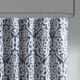 Silver Damask Medallion Jacquard Shower Curtain, Navy