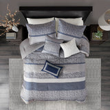 Jacquard Stripe Mosaic 7-Piece Comforter Set, Navy Blue