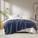 Waffle Weave Cotton Bedding Blanket, Indigo Blue