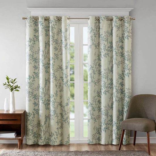 Botanical Blackout Window Curtain, Aqua Blue