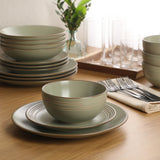 Gibson Home Chiswick House 16-Piece Stoneware Dinnerware Set, Round Plates and Bowls Set for 4, White with Wax Relief Embossed Rim Detail, Dishwasher Safe – Dinner Plate, Salad Plate & Cereal Bowl