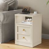 Nightstand with Storage Shelf and Door, Faux 2-drawer Table