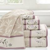 Embroidered Cotton Jacquard 6-Piece Towel Set, Purple