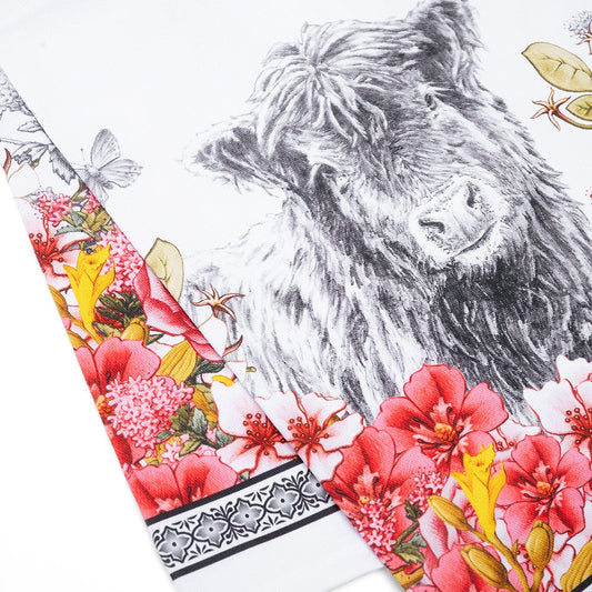 Bowie Cow Floral Bouquet Cotton Tea Towel