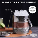 Hammered Ribbed Copper Ice Bucket with Lid & Tongs