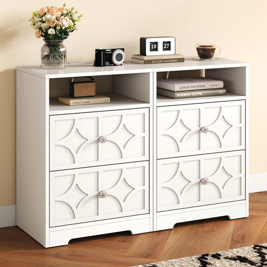 Large Nightstand with 2 Drawers, Side Table with Charging
