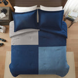 Corduroy Patchwork-Inspired Comforter Set, Blue