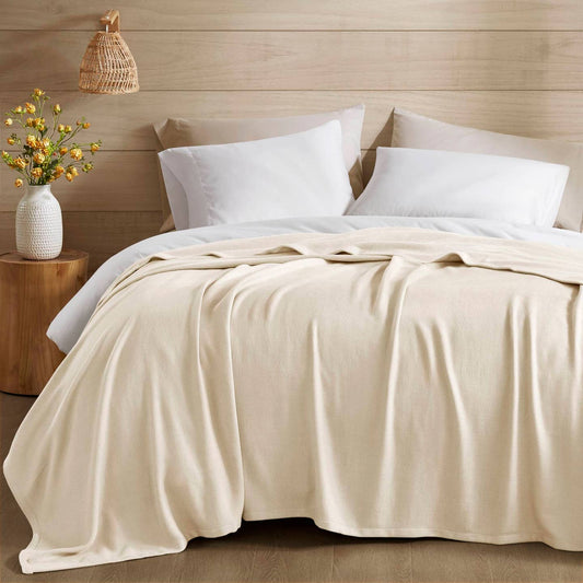 Diamond Jacquard Soft Bamboo Cotton Blanket, Ivory