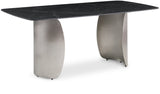 Niya Dining Table – Elegant Marble-Look Sintered Stone Top with Brushed Gold Curved Base Design