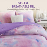 Watercolor Tie Dye Comforter Set with Throw Pillow, Purple
