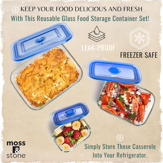 Moss & Stone 3-Piece Glass Food Storage Container Set