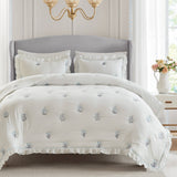 Floral Blossom Embroidered Quilt Mini Set, Blue