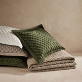 Soft Velvet Cross Stitch Coverlet Set with Shams, White