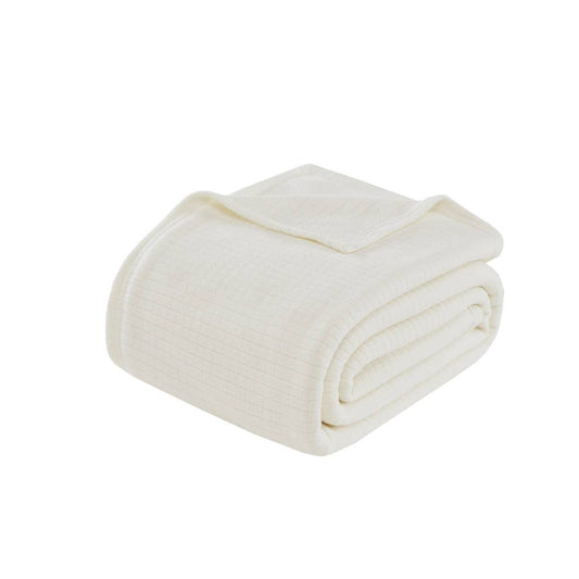 Grid Patterned Microfleece Blanket, Ivory