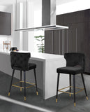 Kelly Contemporary Velvet Stool Set - Stylish Comfort with Black Metal Legs and Gold Accents