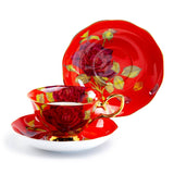 Gold Red Rose Bone China Tea Cup & Saucer 7oz