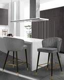 Cassie Contemporary Counter Stools - Set of 2 with Channel Tufting and Sleek Gold Accents