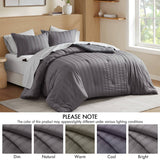 Wholesale Woven Striped Pleated Comforter Set, Charcoal