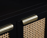 Cole Mid-Century Nightstand with Elegant Cane Detailing and Stylish Brass Handles for Modern Homes