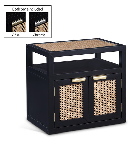 Cole Mid-Century Nightstand with Elegant Cane Detailing and Stylish Brass Handles for Modern Homes
