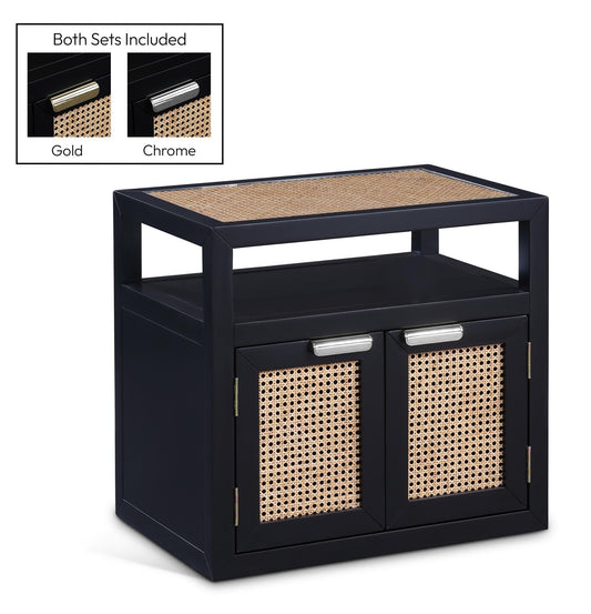 Cole Mid-Century Nightstand with Elegant Cane Detailing and Stylish Brass Handles for Modern Homes
